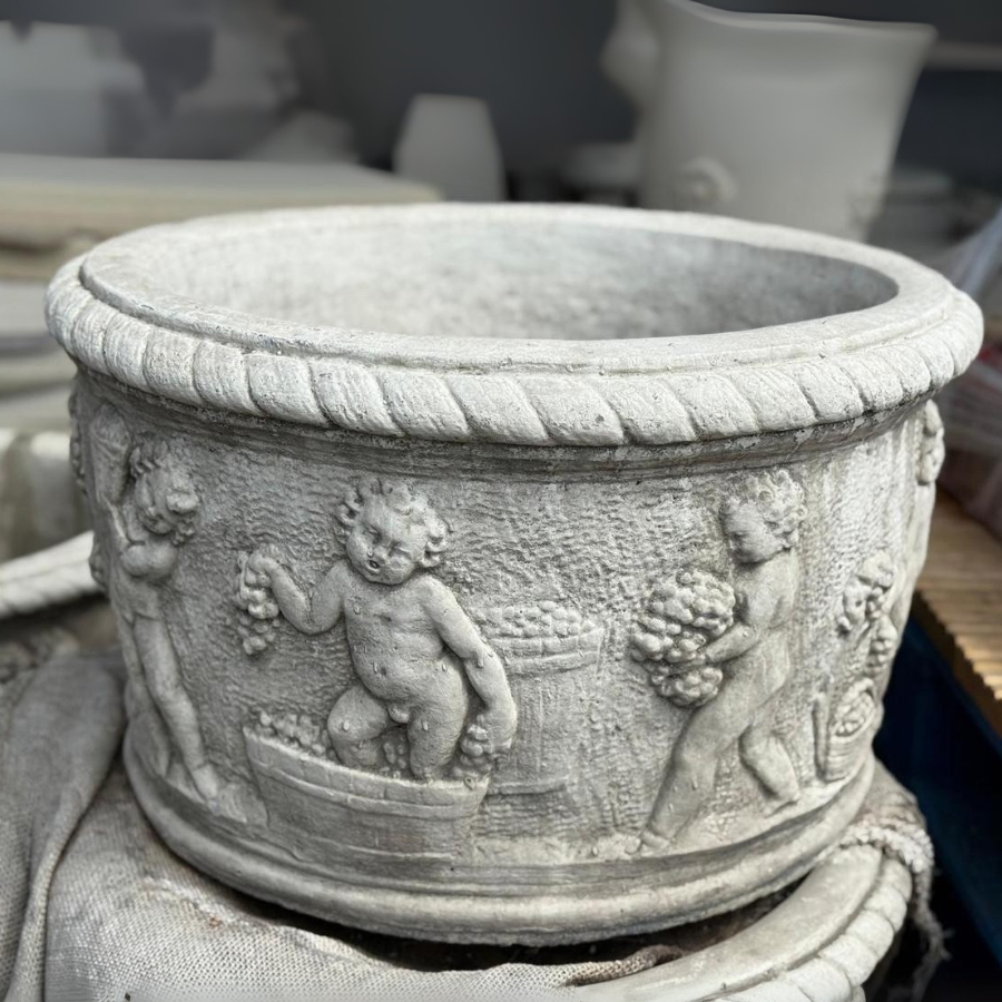 Large Round Stone Cherub Pot Planter  