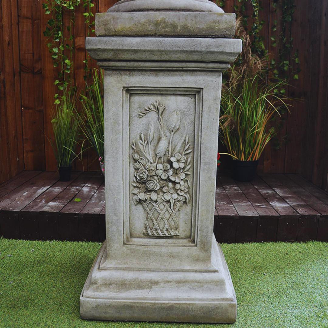 Large Stone Cast Garden Vase and Plinth with Flower Design