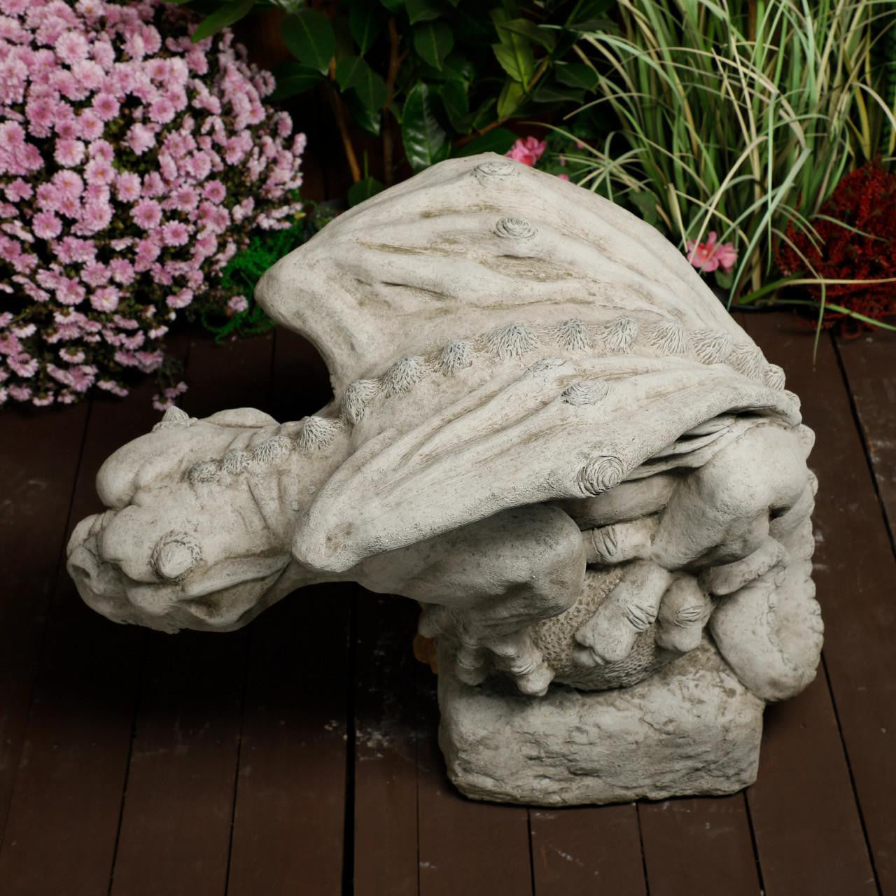 Large Stone Cast Gargoyle on Ball Garden Statue 