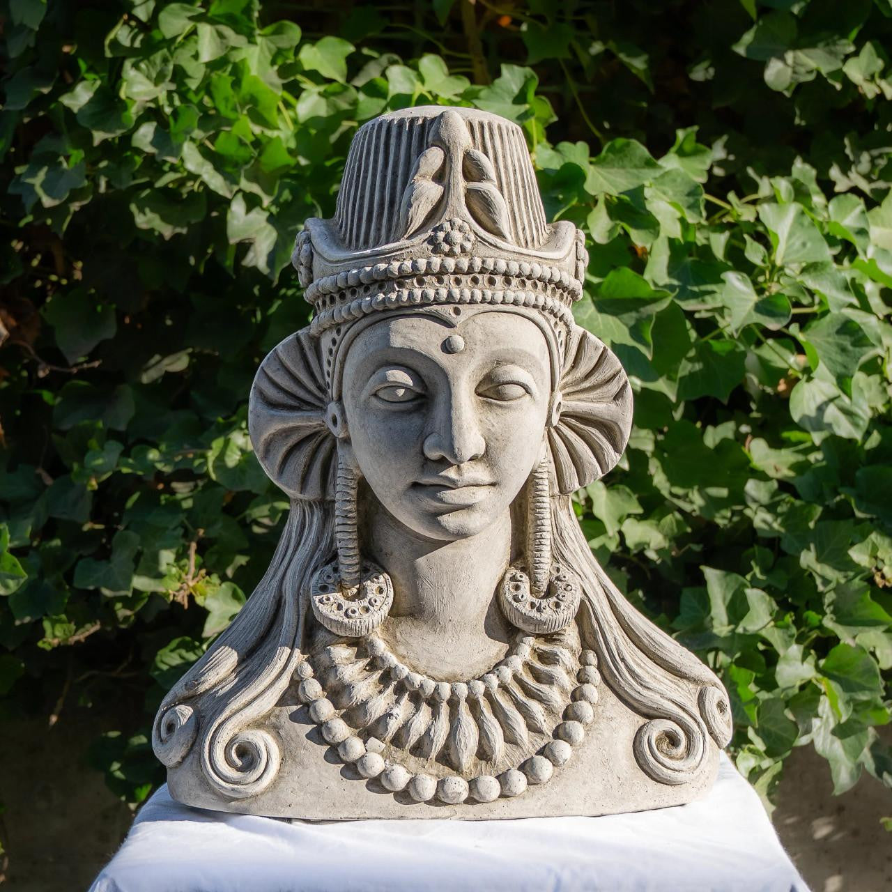 Extra Large Stone Cast Long Hair Female Mayan Goddess inspired Wall Plaque