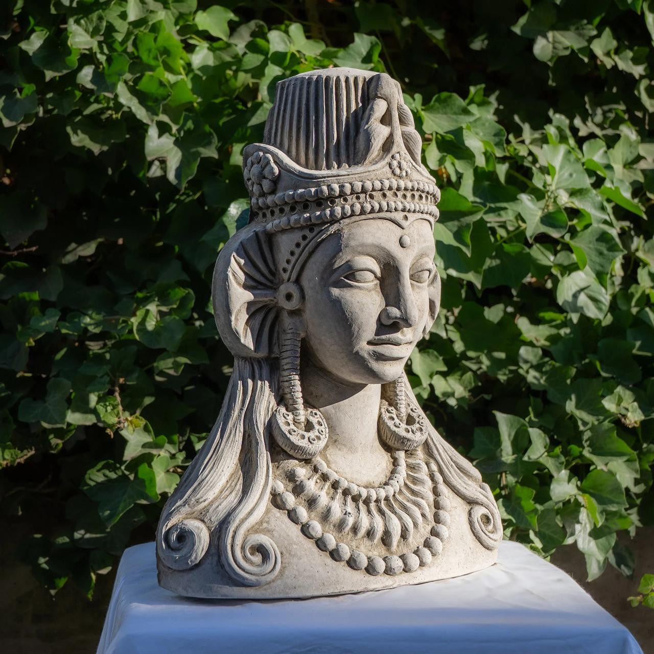 Extra Large Stone Cast Long Hair Female Mayan Goddess inspired Wall Plaque