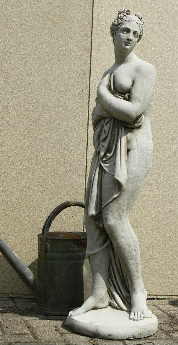 Large Stone Cast Pandora Lady Statue on Column