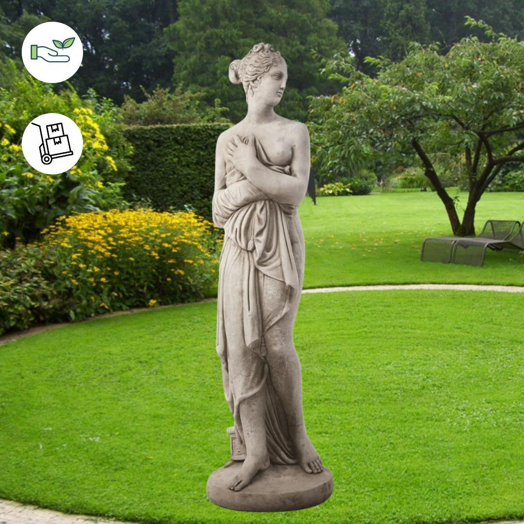 Large Stone Cast Pandora Lady Statue on Column