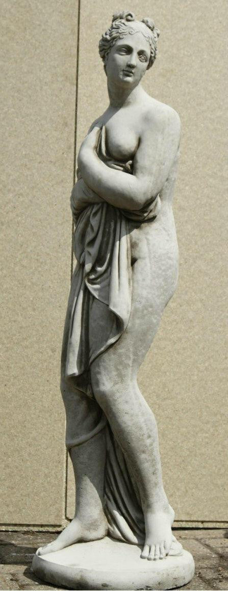 Large Stone Cast Pandora Lady Statue on Column