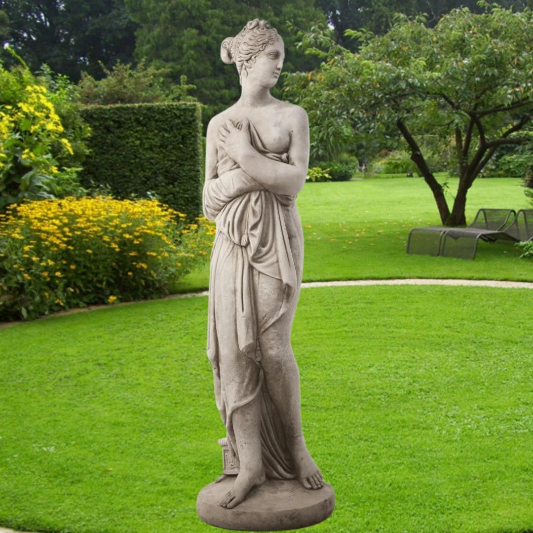 Large Stone Cast Pandora Lady Statue on Column