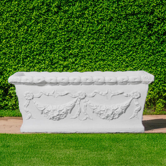 Large Swag Detail Design White Stone Cast Trough 1m long 