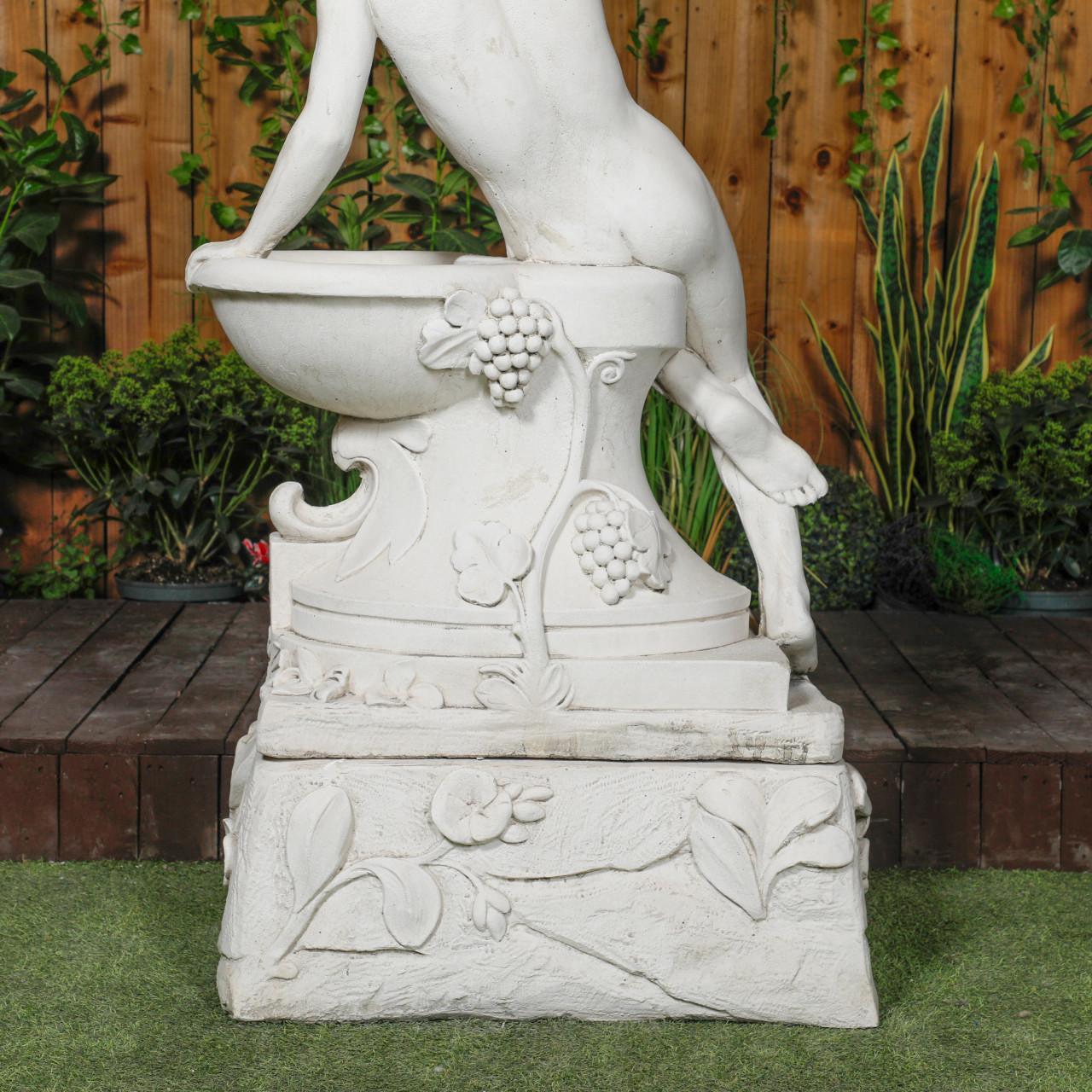 Large White Stone Bathing Man Statue with Large Base 