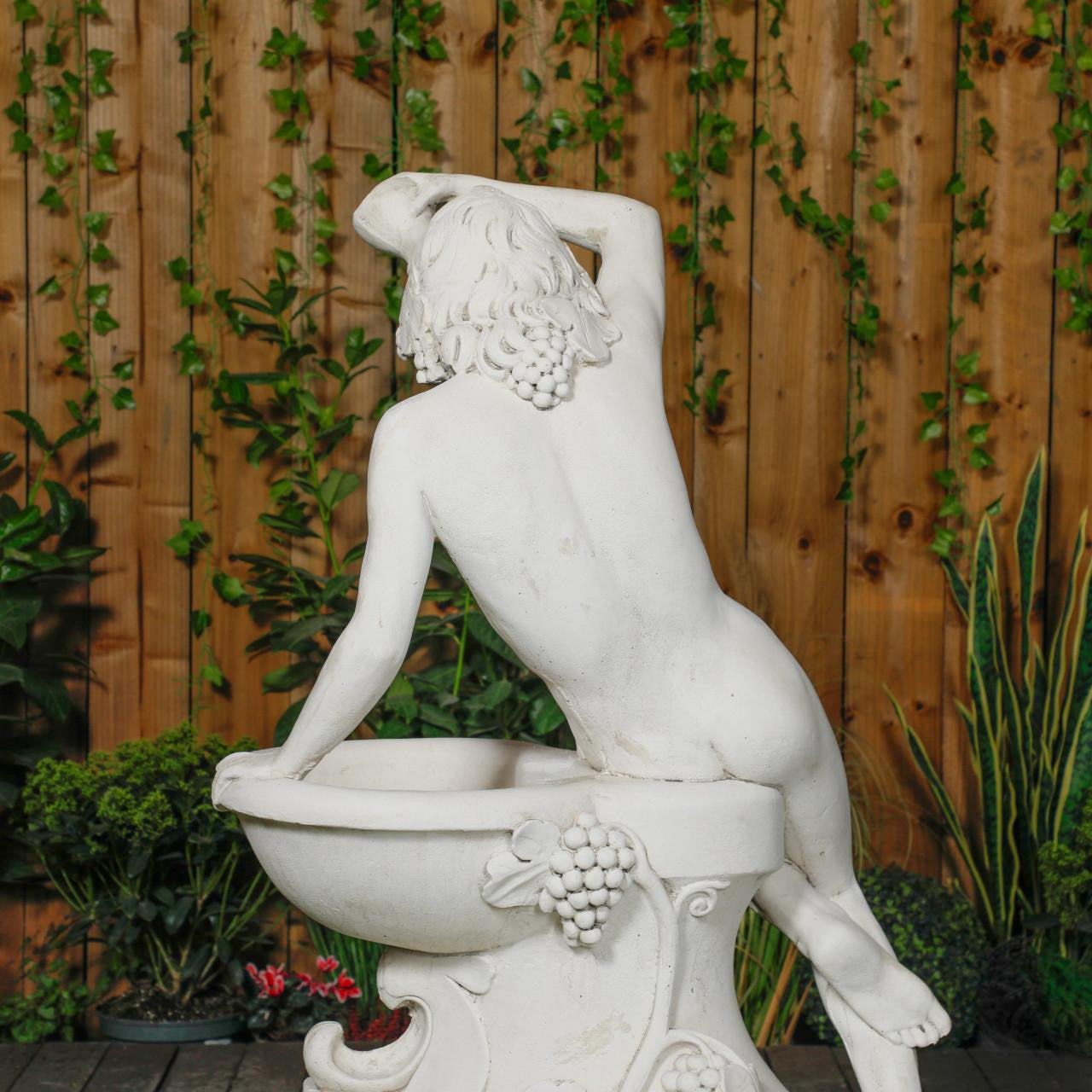 Large White Stone Bathing Man Statue with Large Base 
