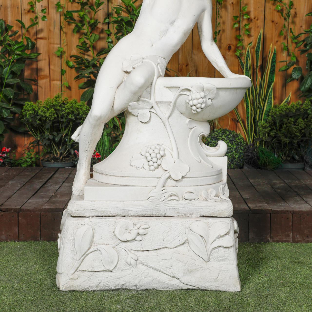 Large White Stone Bathing Man Statue with Large Base 