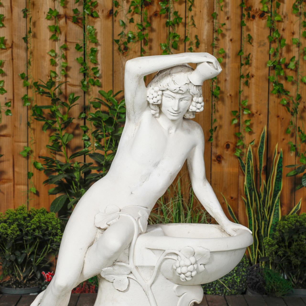 Large White Stone Bathing Man Statue with Large Base 