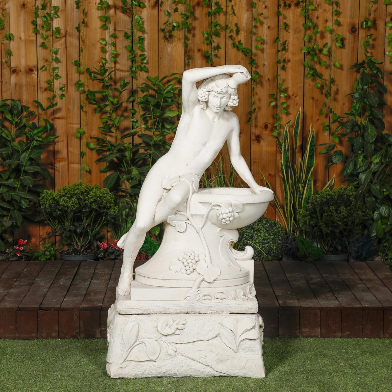 Large White Stone Bathing Man Statue with Large Base 