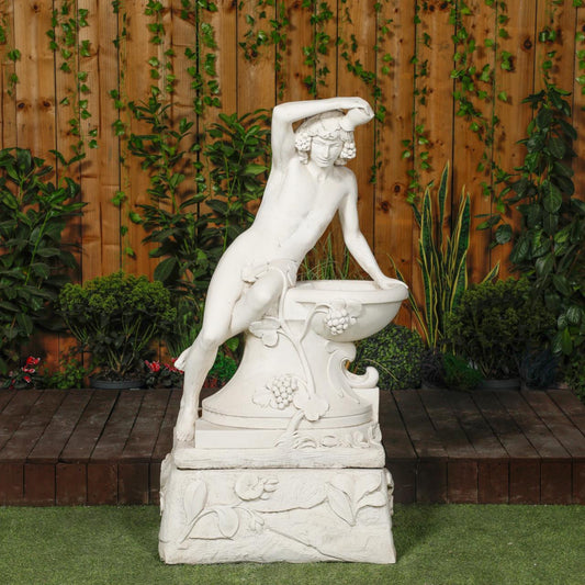 Large White Stone Bathing Man Statue with Large Base 