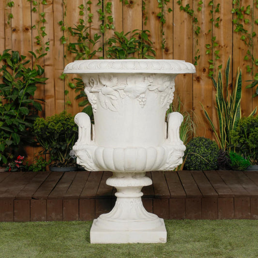 Large White Stone Cast Normandy Urn Vase 