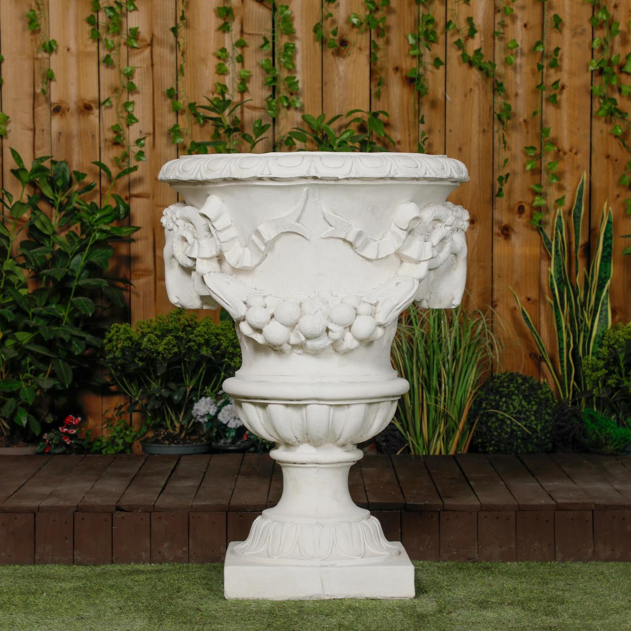 Large White Stone Cast Swag Vase 