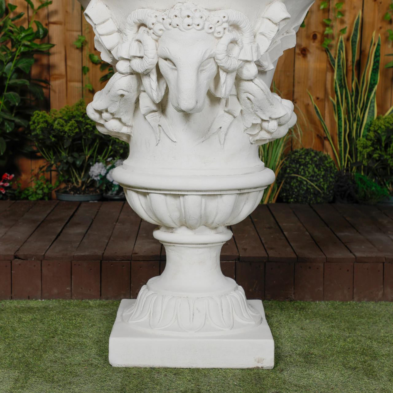 Large White Stone Cast Swag Urn 
