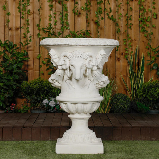 Large White Stone Cast Classical Swag Urn 