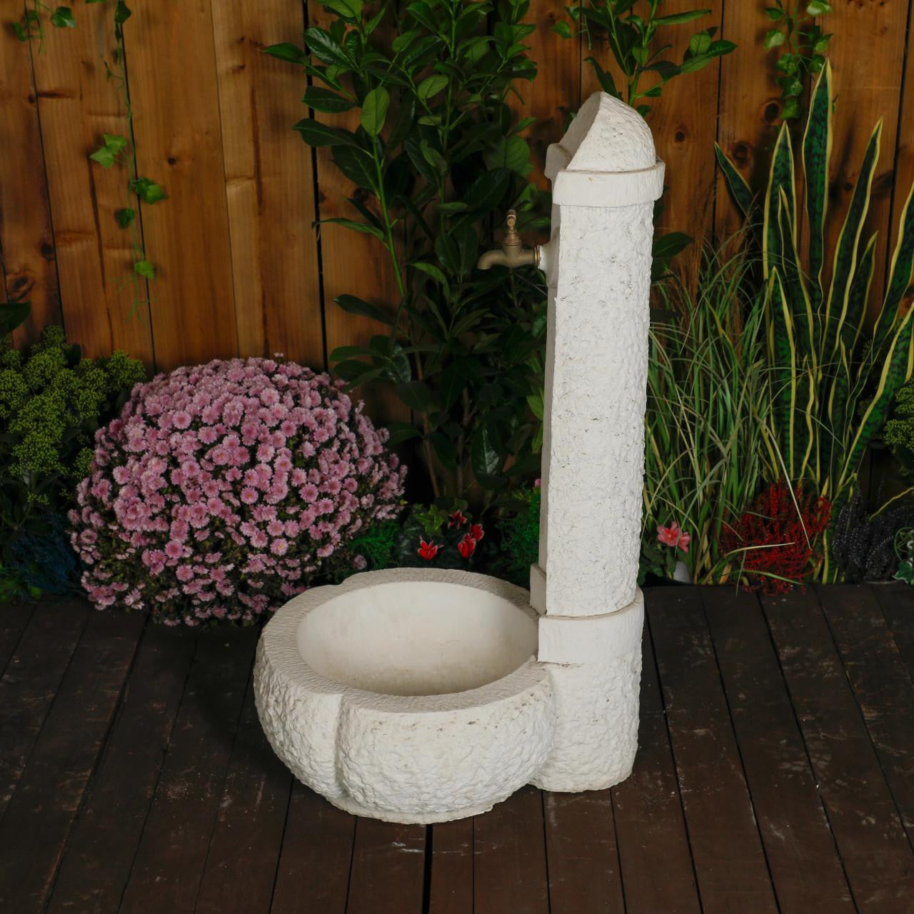 Large White Stone Fountain with carved Base