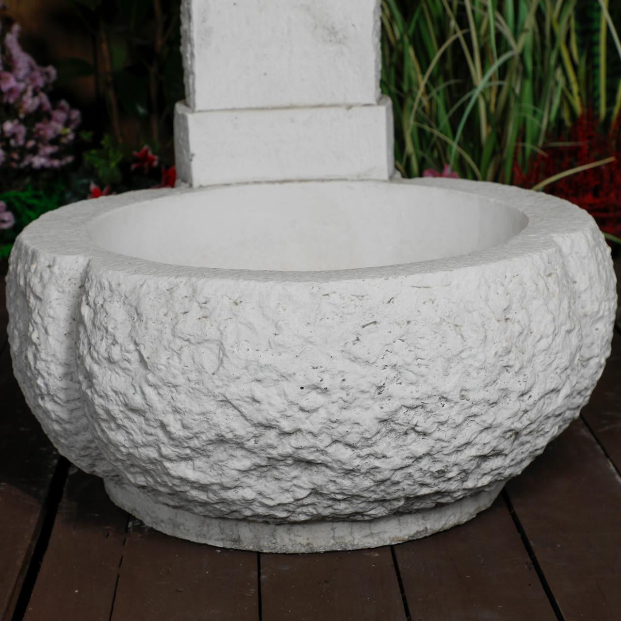 Large White Stone Fountain with carved Base