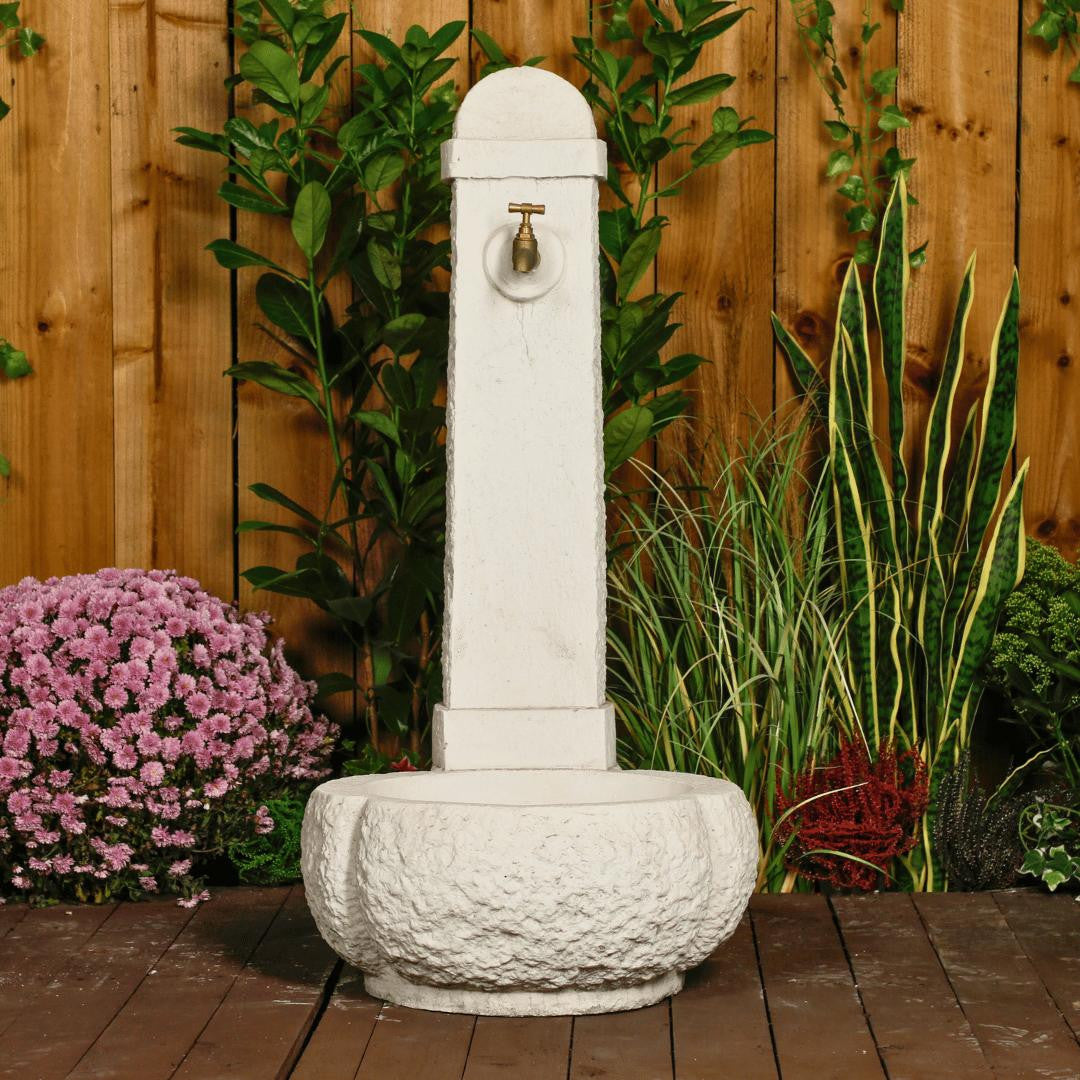 Large White Stone Fountain with carved Base