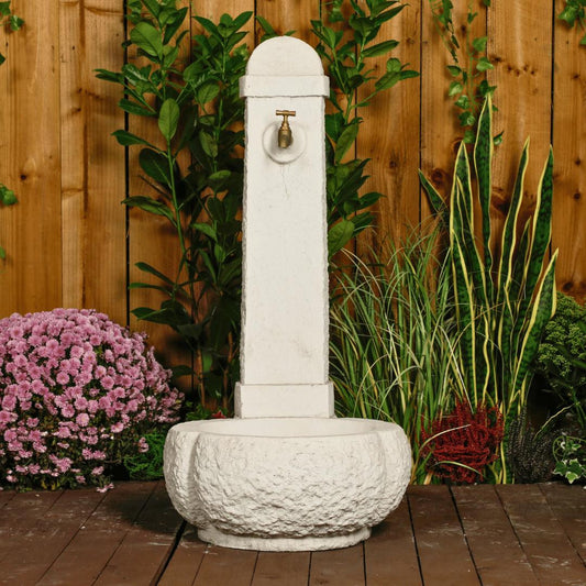Large White Stone Fountain with carved Base