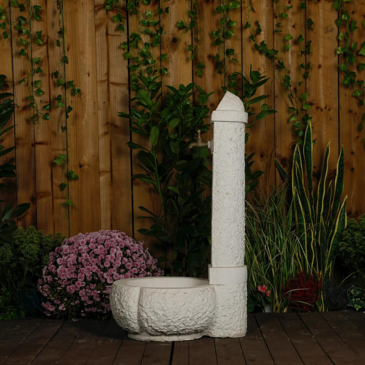 Large White Stone Fountain with carved Base