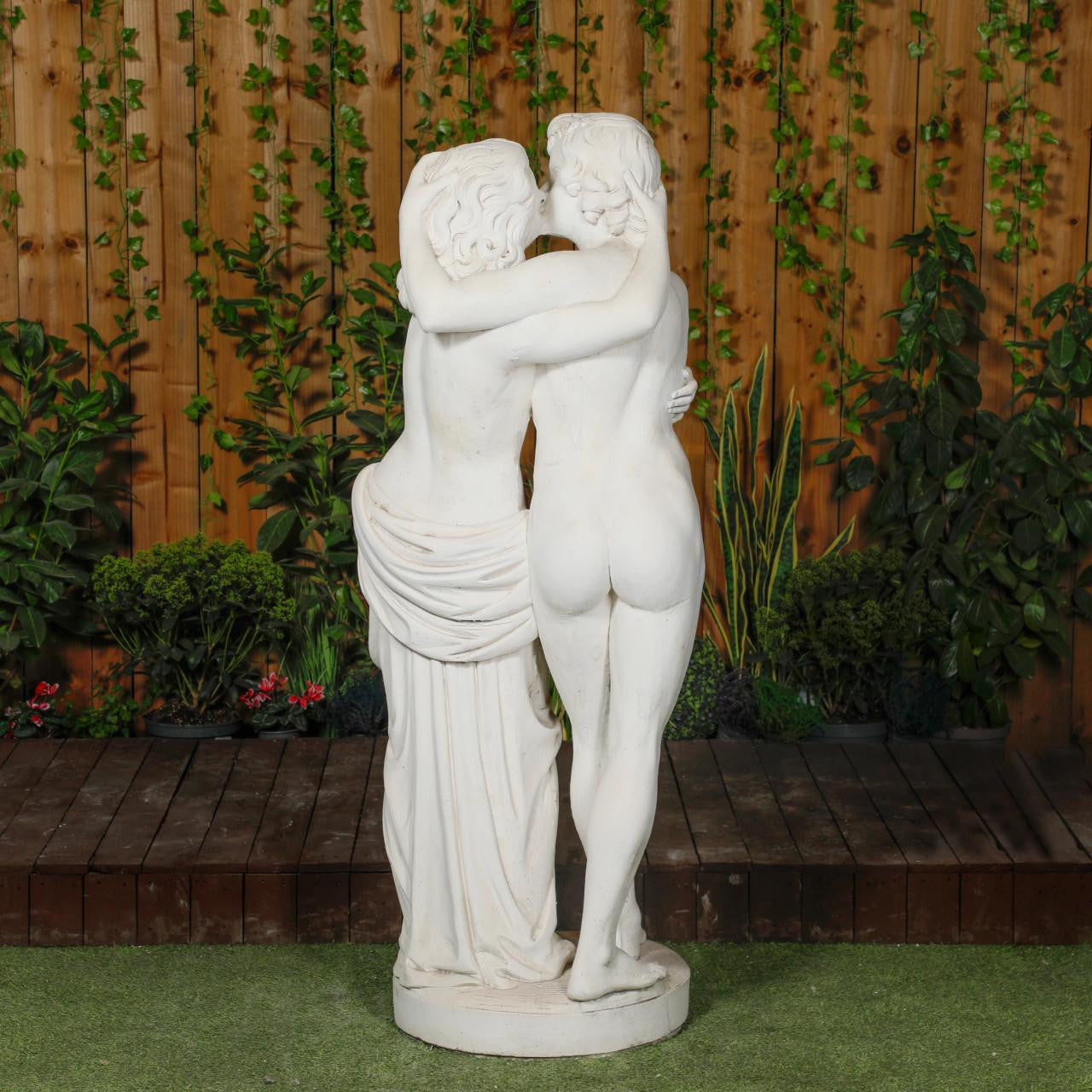 Large White Stone Kissing Lovers Statue 