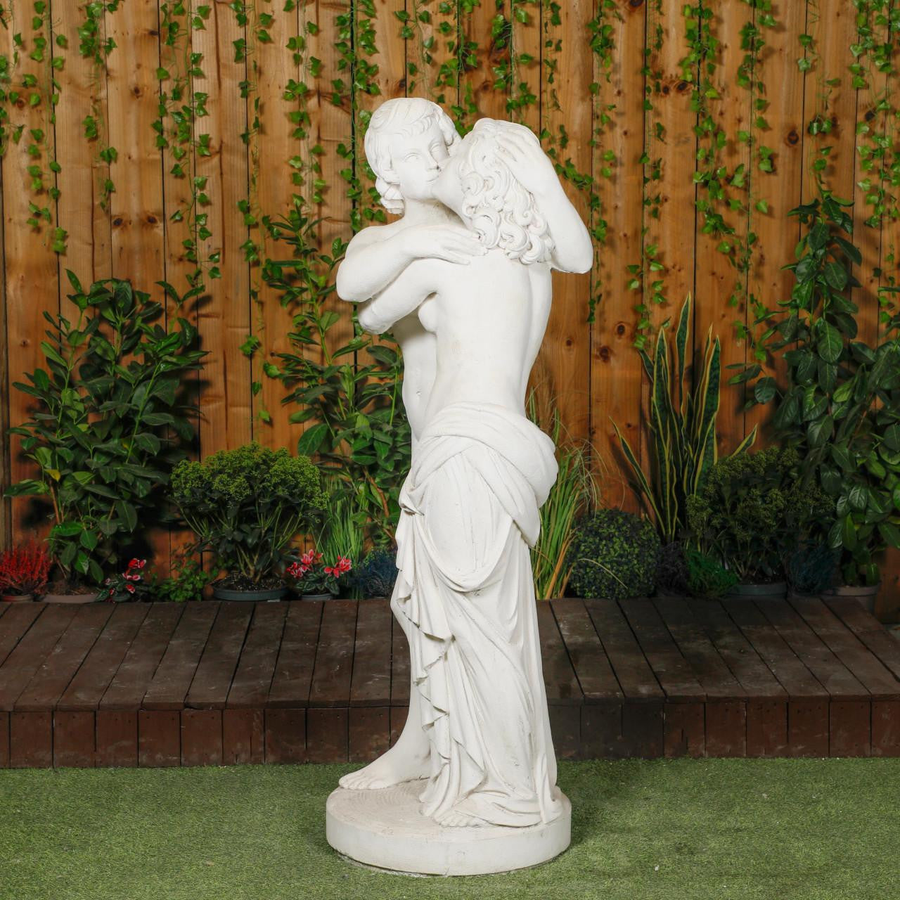 Large White Stone Kissing Lovers Statue 