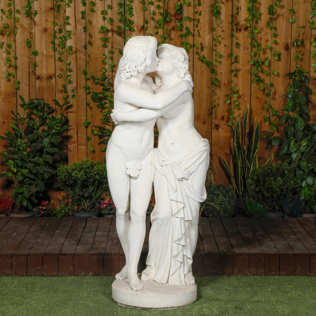 Large White Stone Kissing Lovers Statue 