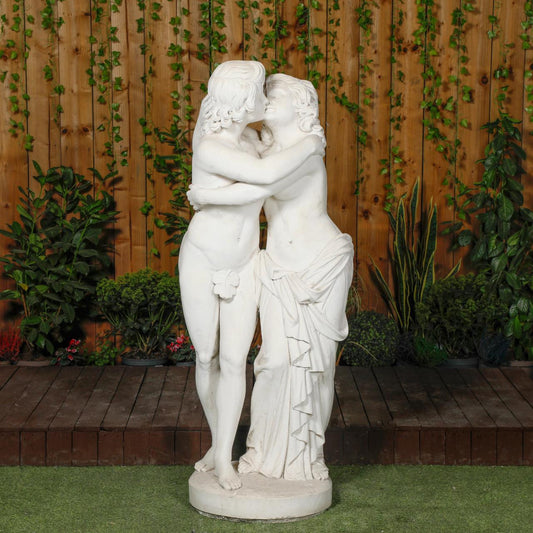 Large White Stone Kissing Lovers Statue 