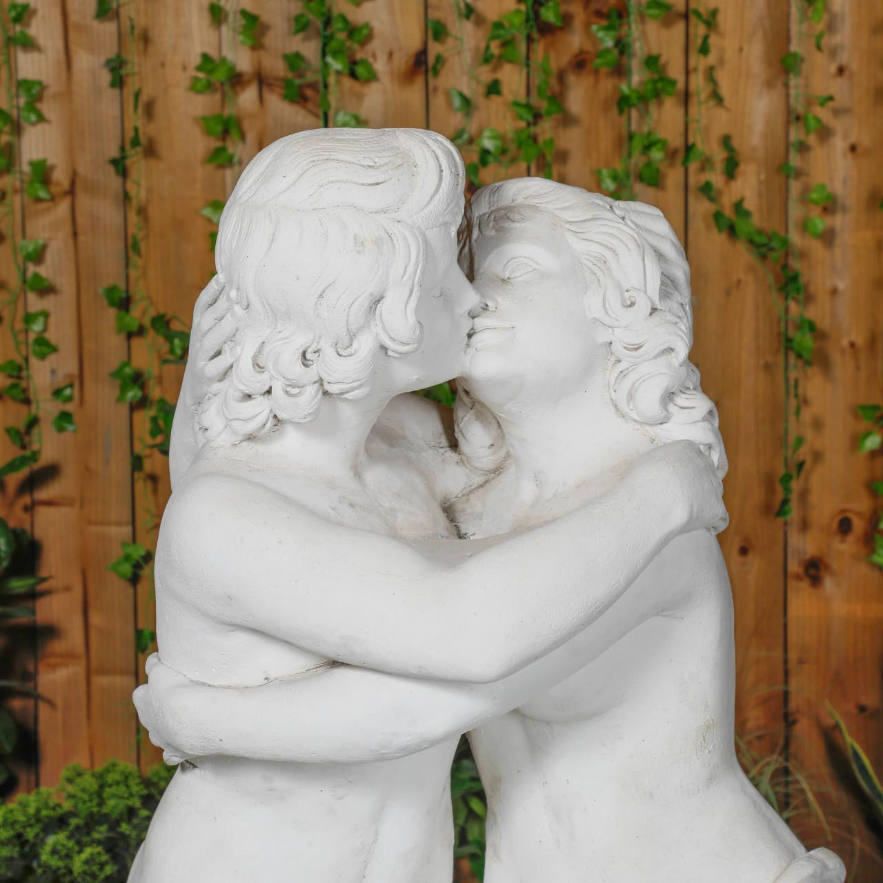 Large White Stone Kissing Lovers Statue 