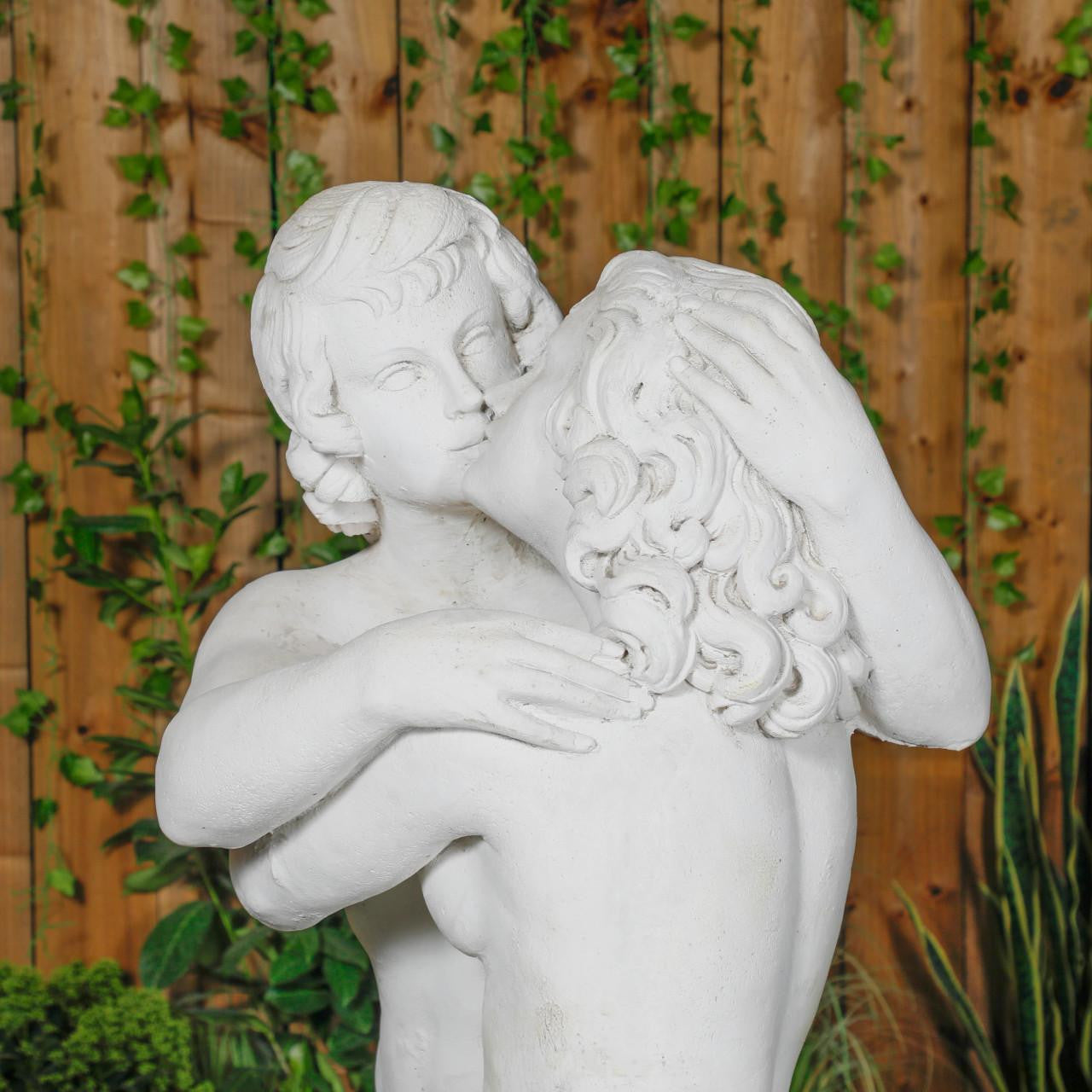 Large White Stone Kissing Lovers Statue 
