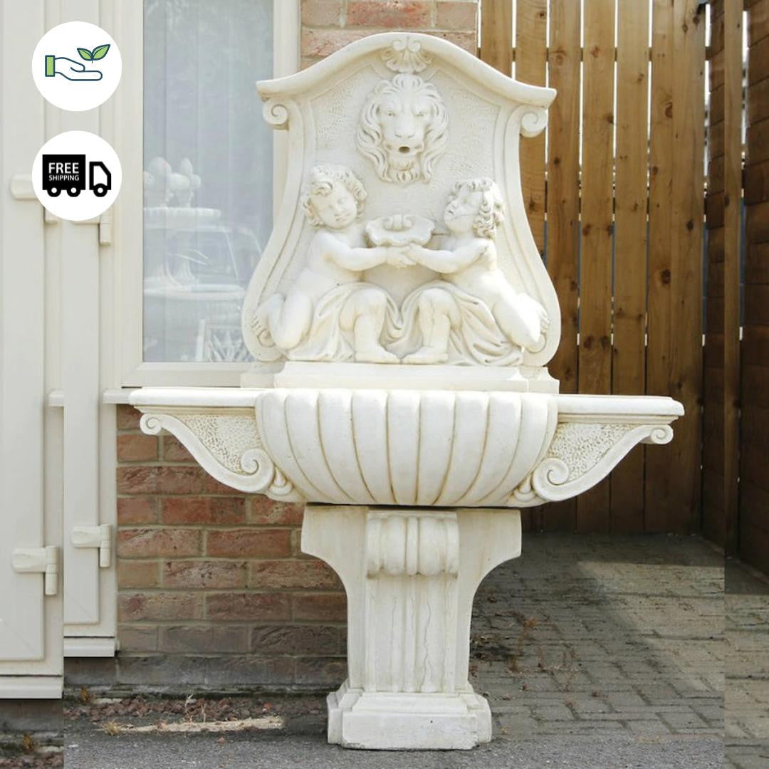 Large White Stone Wall Water Fountain