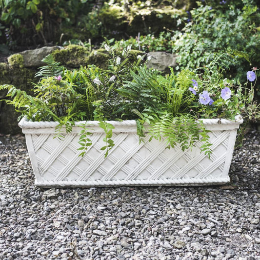Large Wicker Design White Stone Trough