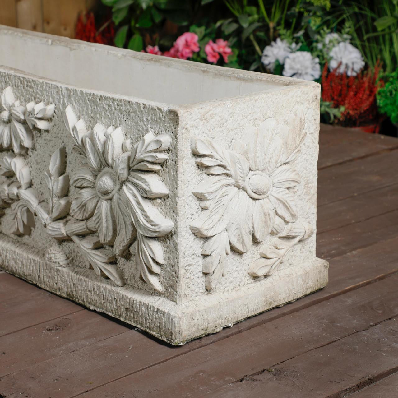 Large Wildflower design White Stone Planter Trough 