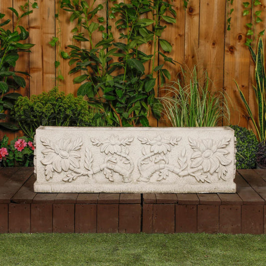 Large Wildflower design White Stone Planter Trough 