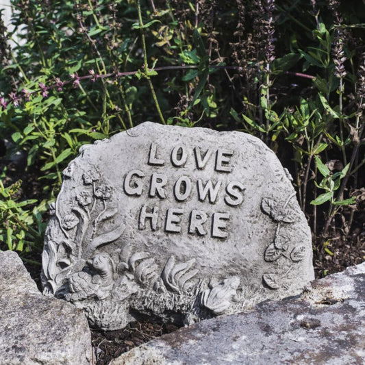 Love Grows Here Stone Garden Sign