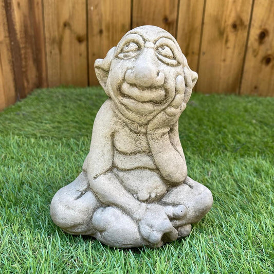 Magical Sitting Goblin  Stone Cast Statue Small Outdoor Ornament Garden Sculpture