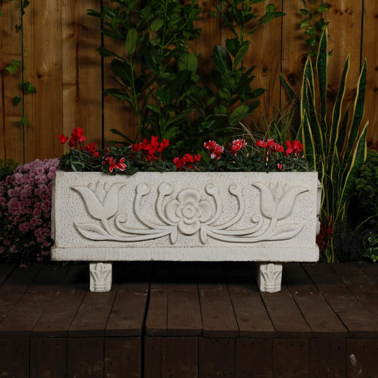 Medium size Tulip design White Stone Planter Trough