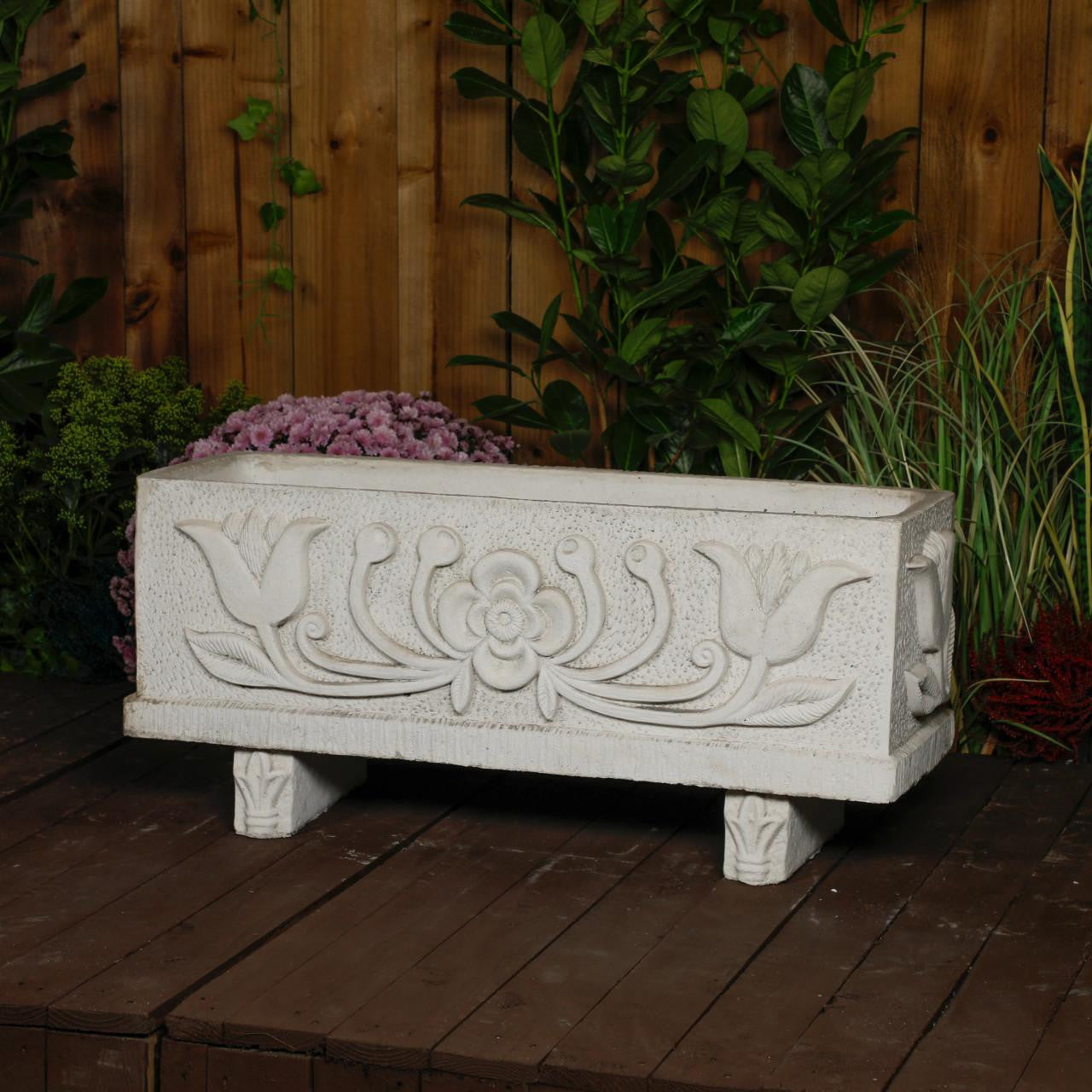 Medium size Tulip design White Stone Planter Trough