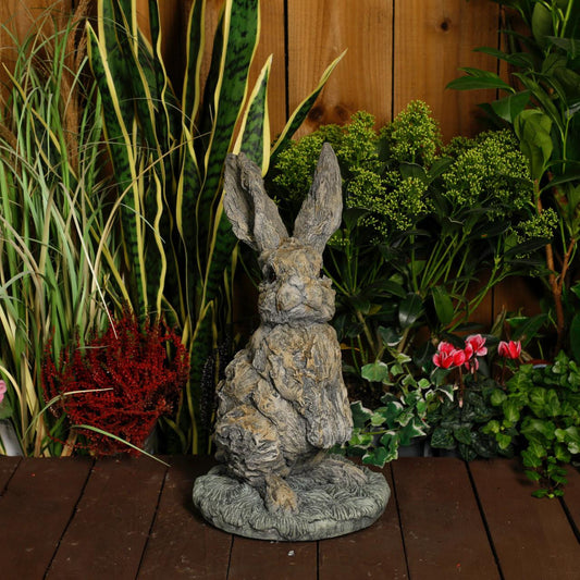 Oak Hare Statue Rustic Stone Cast Garden Ornament