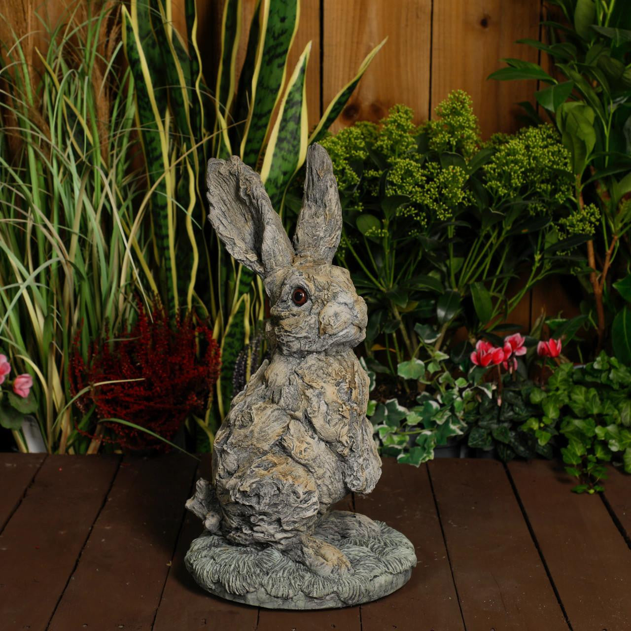 Oak Hare Statue Rustic Stone Cast Garden Ornament