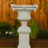 Pair of Extra Large Ring Handle Classic Garden Vases on Plinths