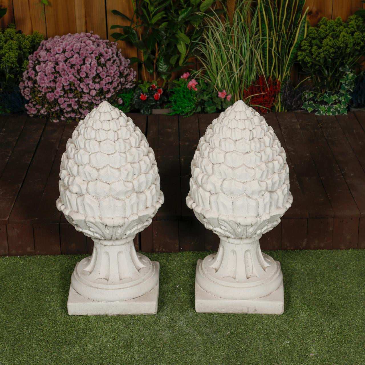 PAIR of Extra Large Stone Acorn Garden Patio, Wall Ornaments in Cream Finish 