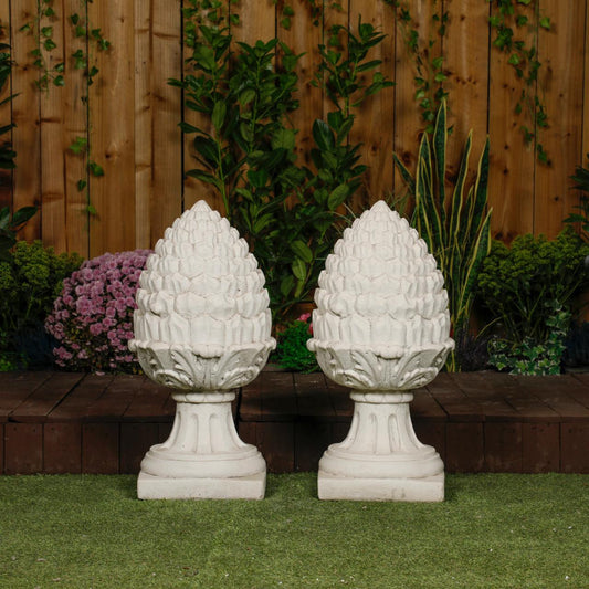 PAIR of Extra Large Stone Acorn Garden Patio, Wall Ornaments in Cream Finish 