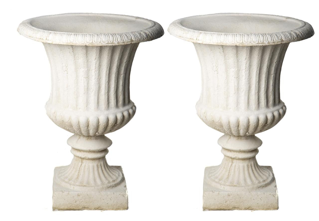 Pair of Extra Large White/cream Ancient Greek Style Fluted Vase Planter Urn