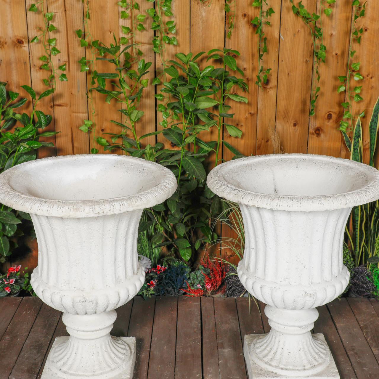 Pair of Extra Large White/cream Ancient Greek Style Fluted Vase Planter Urn 