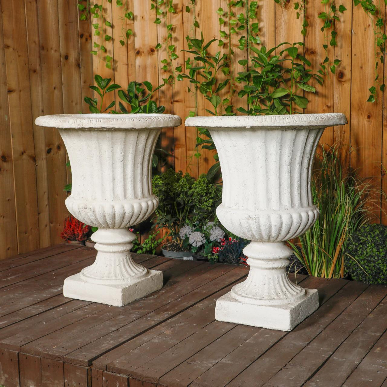 Pair of Extra Large White/cream Ancient Greek Style Fluted Vase Planter Urn 