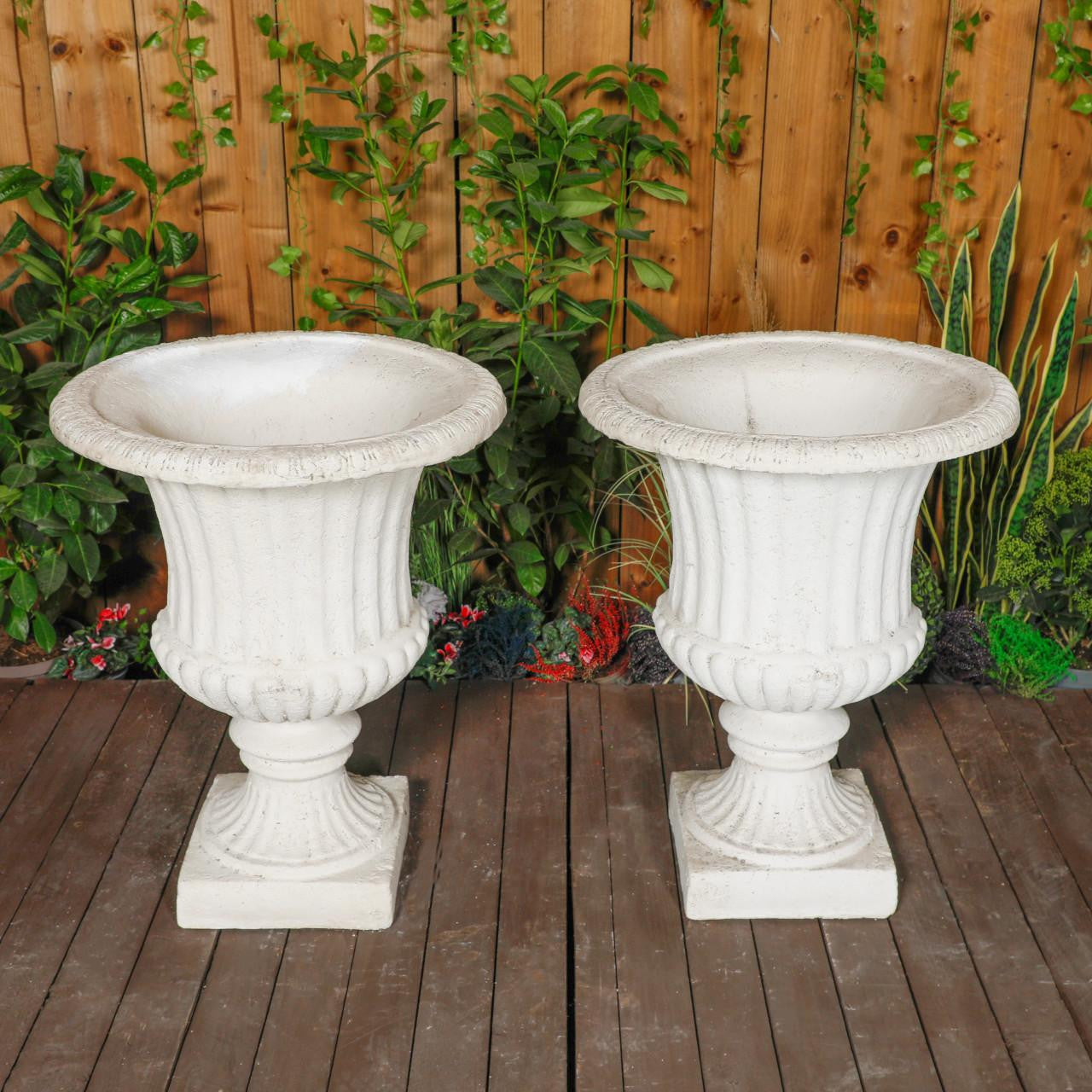 Pair of Extra Large White/cream Ancient Greek Style Fluted Vase Planter Urn 