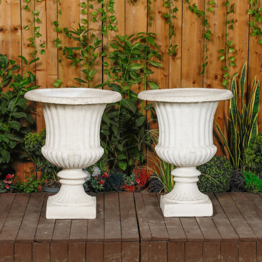 Pair of Extra Large White/cream Ancient Greek Style Fluted Vase Planter Urn 