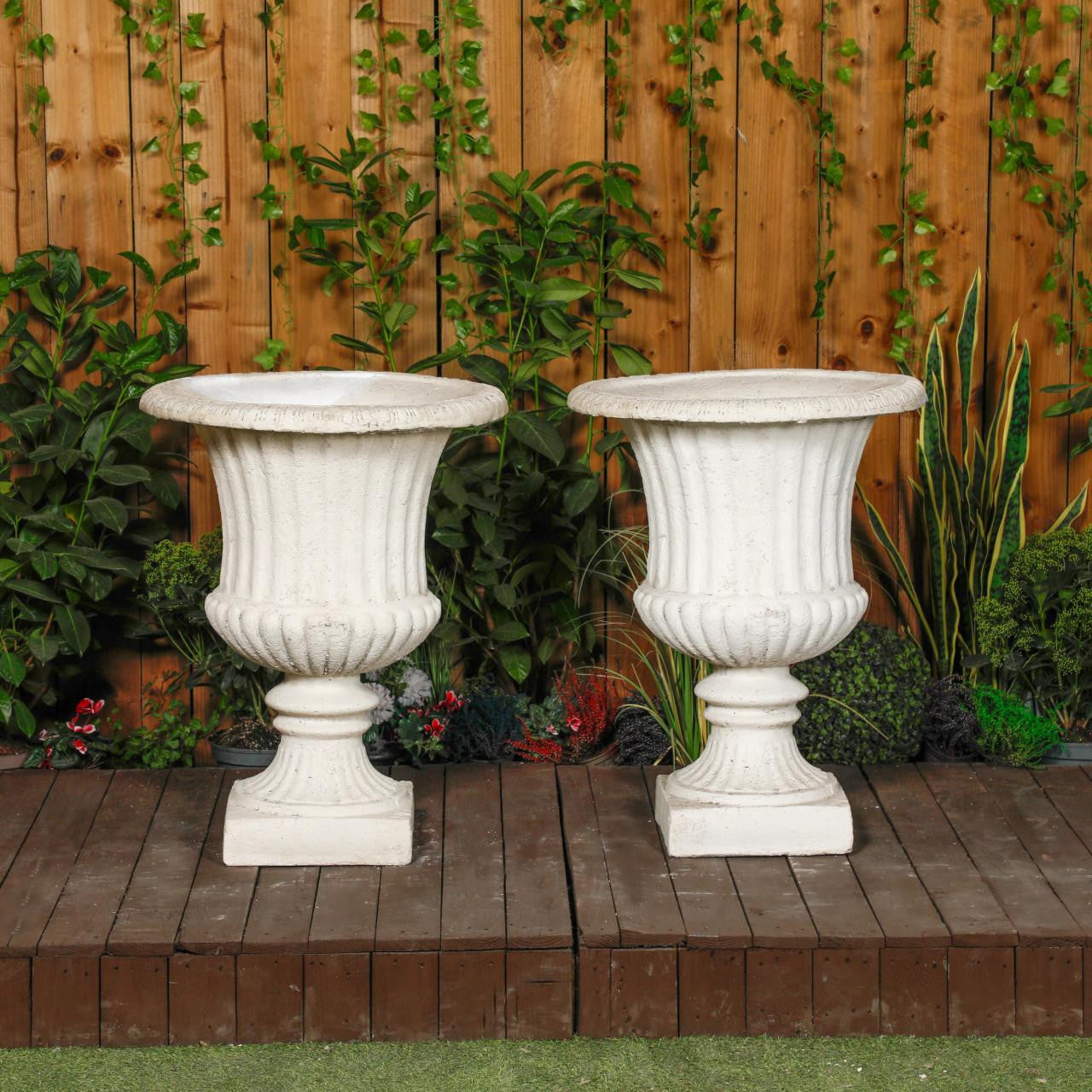 Pair of Extra Large White/cream Ancient Greek Style Fluted Vase Planter Urn 